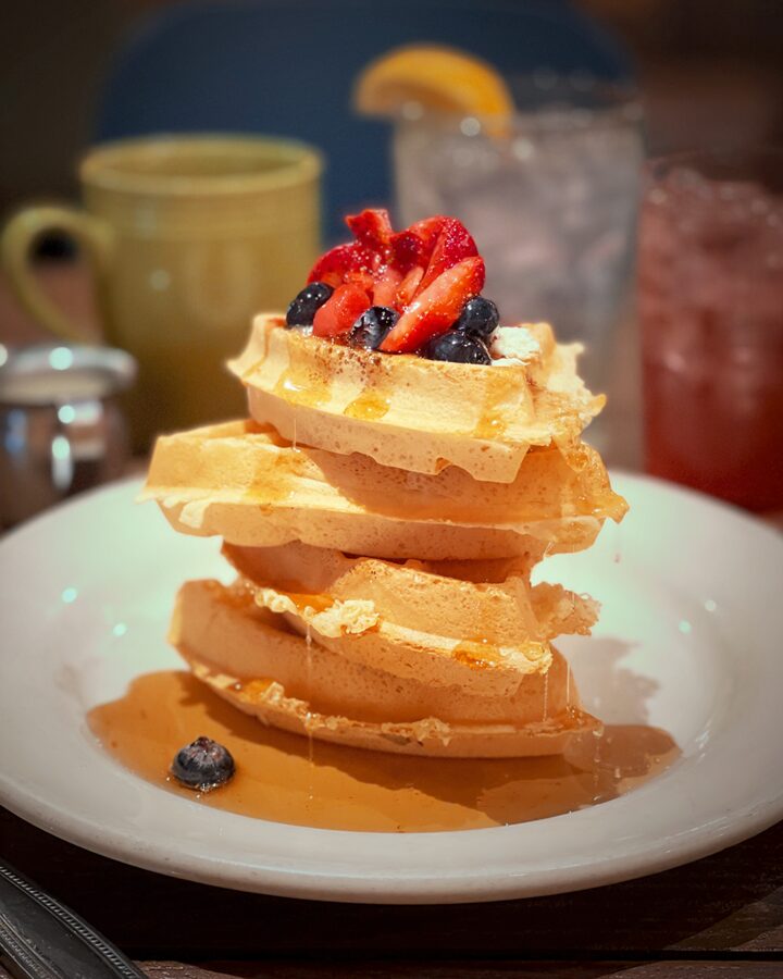 Stacked waffles with berries