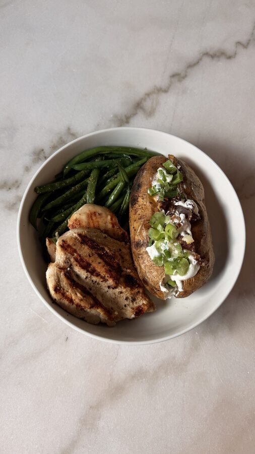 Grilled chicken and loaded baked potato bowl