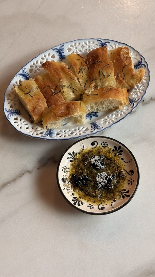Rosemary focaccia bread with dip