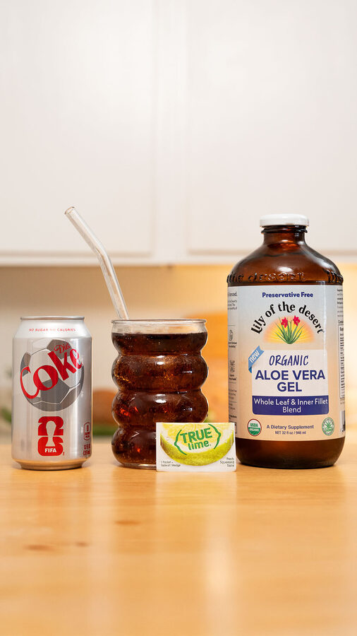 Aloe vera gel with Diet Coke mocktail